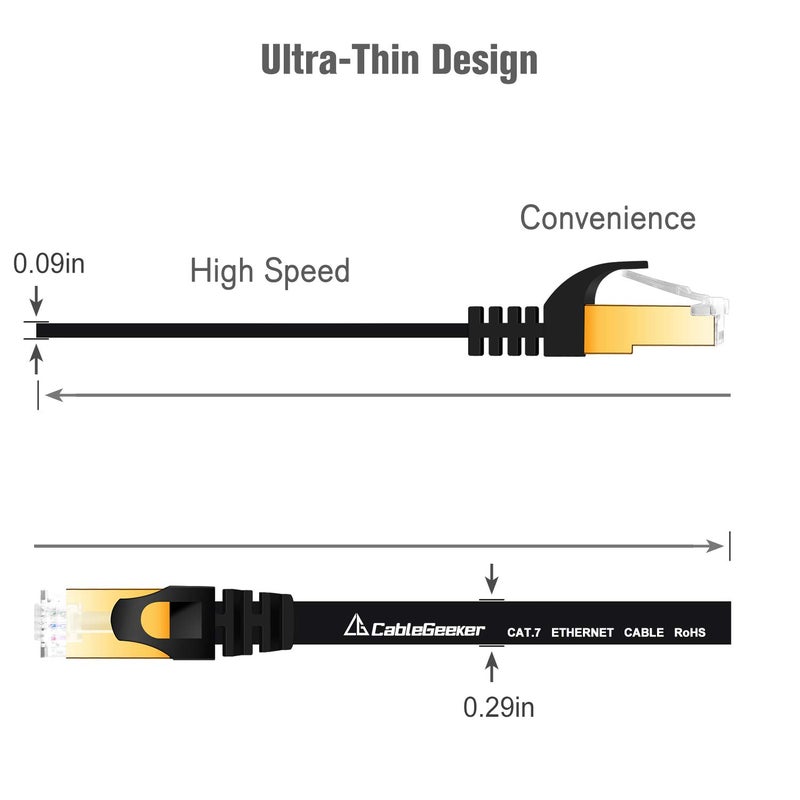CableGeeker Cat 7 Ethernet Cable 1.5ft 6 Pack Shielded,Flat Ethernet Patch Cables - High Speed Internet Cable for Modem, Router, LAN, Computer - Compatible with Cat 5e,Cat 6 Network - Black - Image 2
